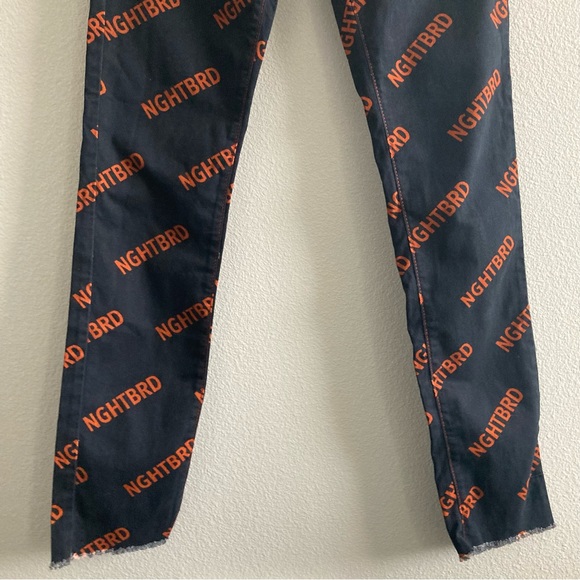 NWT Dolls Kill Nghtbrd Dnm Signature Moon Child Rust Raw Hem Logo Jeans AOP - Picture 5 of 11